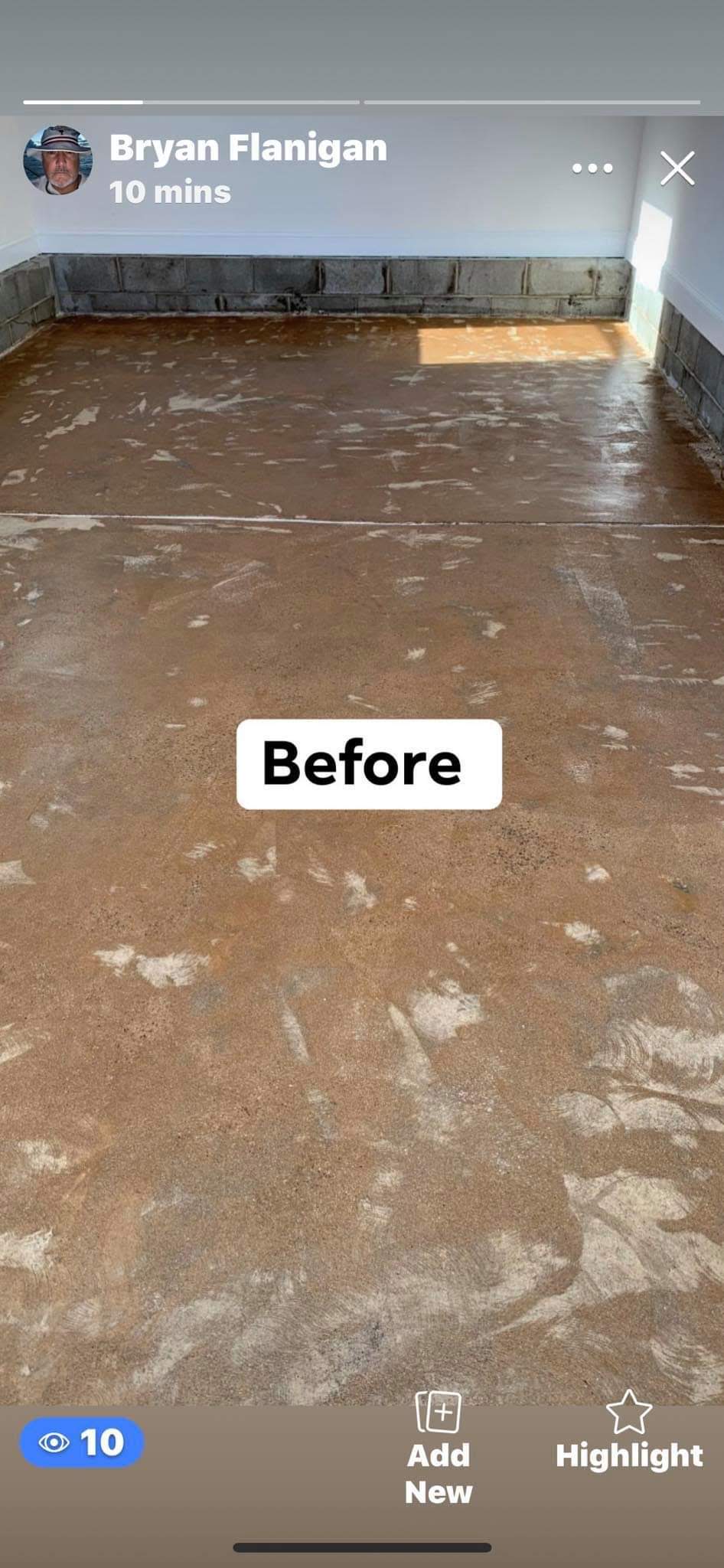 Garage floor before epoxy coating - bare concrete in Savannah GA