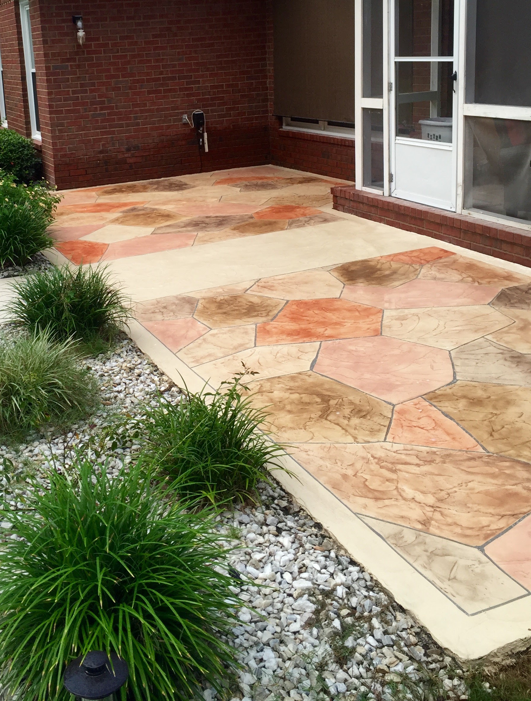 Decorative stone pattern concrete entry patio Savannah GA