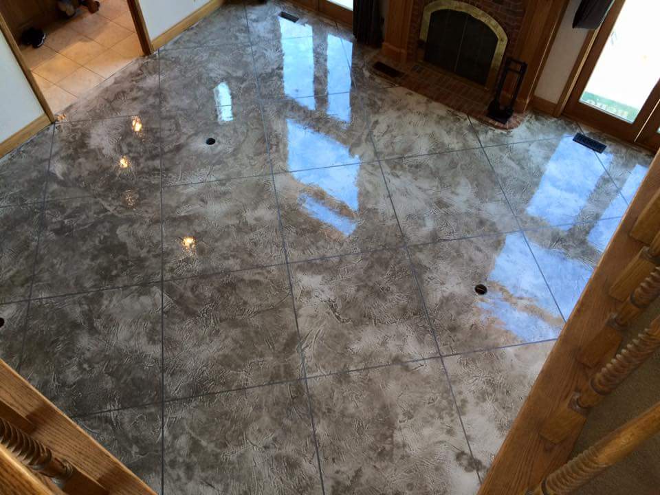 Decorative concrete flooring in residential living area Savannah GA